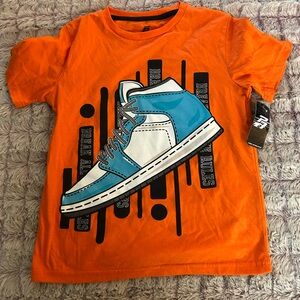 Pro Athlete Orange Graphic T-Shirt with Blue Sneaker Design size 8